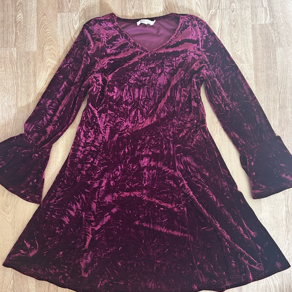 Aryeh Velvet Long Sleeve Dress in Rich Burgundy